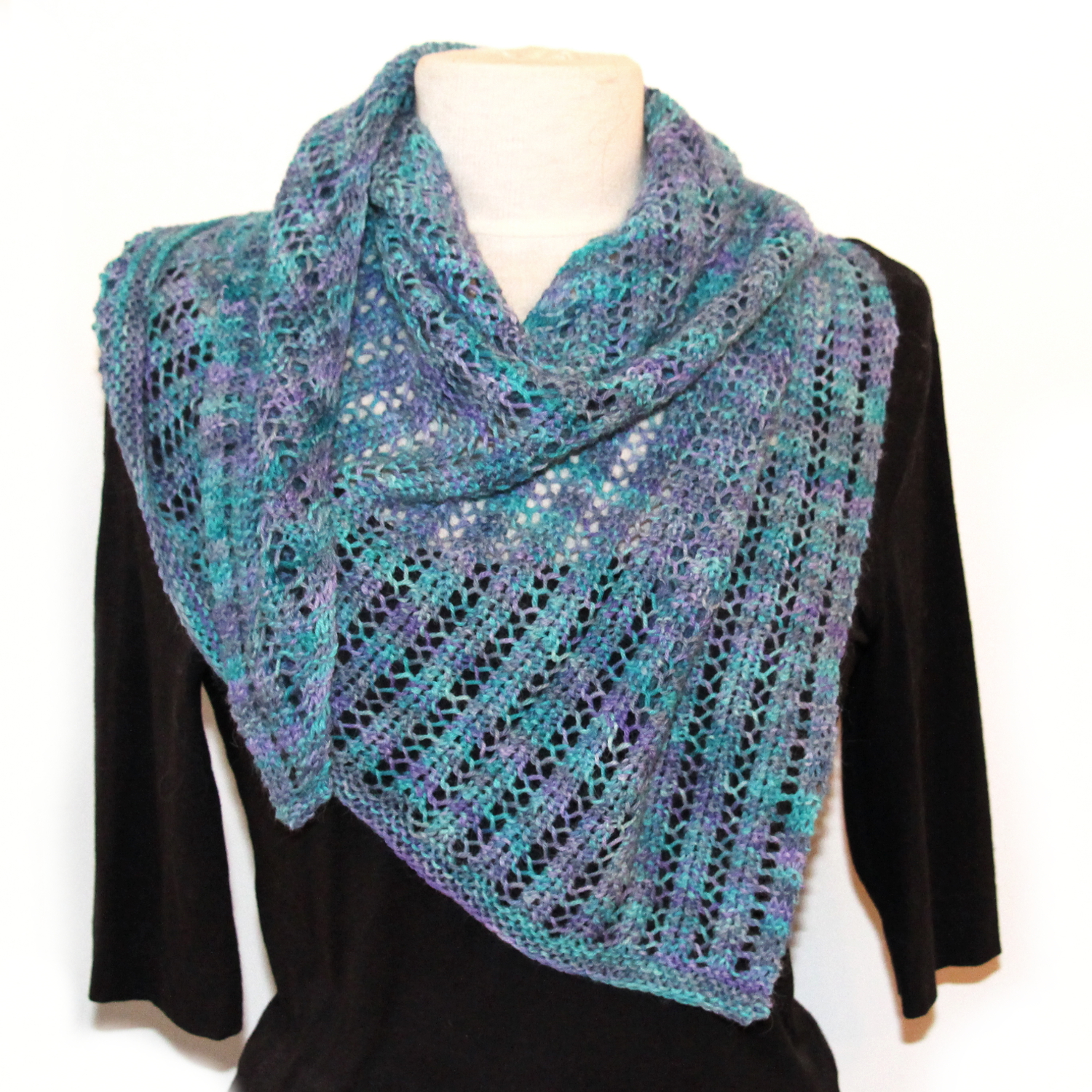 Sport Suri alpaca merino blend yarn Triangle Trellis Shawl in Suri Sport shade Moonscape
