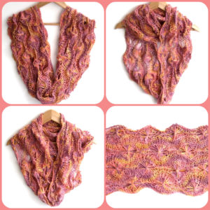 Flowery Infinity Scarf knitted in shade Sunset Party