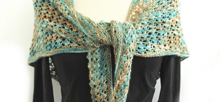 New pattern! Lacy Heart Shawl knitted in Perran Yarns merino tencel 4ply in shade Sandy Toes