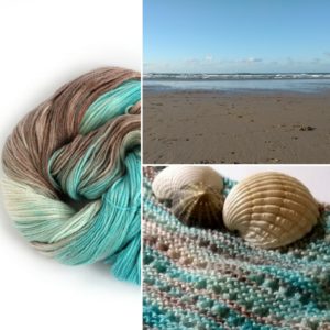 Ripples in the Sand - on Perranporth beach, dyed in the skein, and knitted as our Lean-To Shawl free pattern