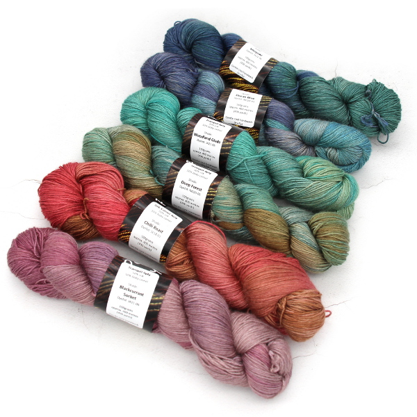 4ply Tranquil yarn in various handdyed colourways
