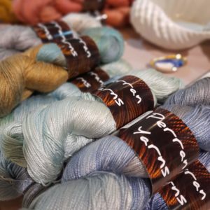 Handdyed silk seacell handdyed Perran Yarn at unravel yarn show